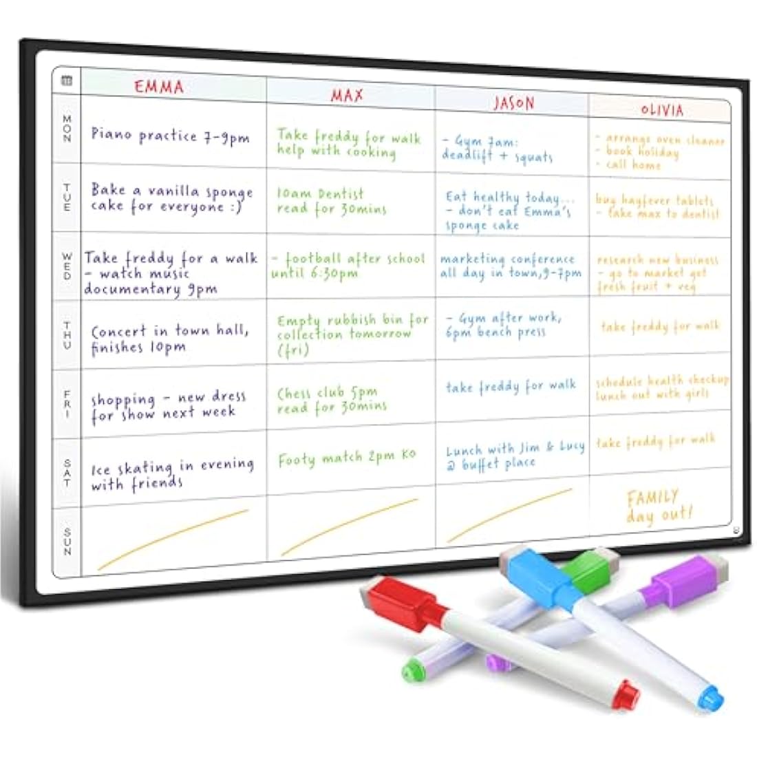 Smart Panda Weekly Planner Whiteboard - Magnetic Meal and Family Planner for Fridge - Chore Chart and Calendar - A3 Size