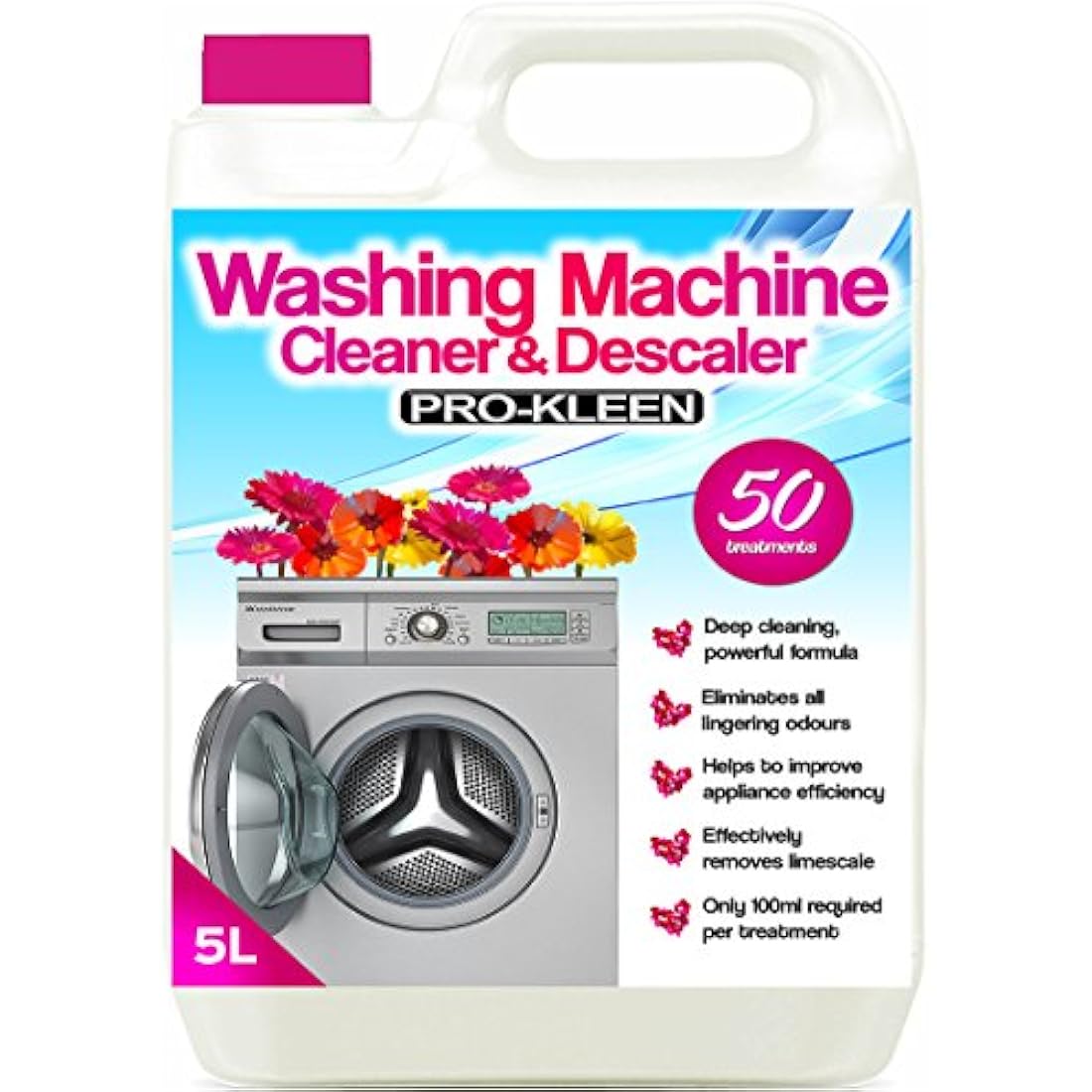 Pro-Kleen Washing Machine Cleaner and Descaler - 50 Treatments - Removes Smells Caused by Mould, Mildew & Damp & Grease (1, 5 Litre)
