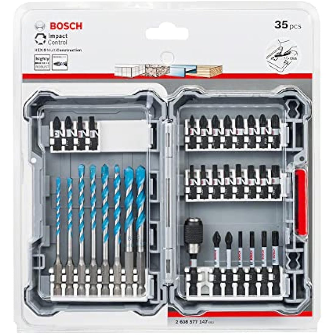 Bosch Professional 35 pieces MultiConstruction Drill Bit & Impact Control Screwdriver Bit Set (Pick and Click, HEX-9, Accessories for Impact Drivers)