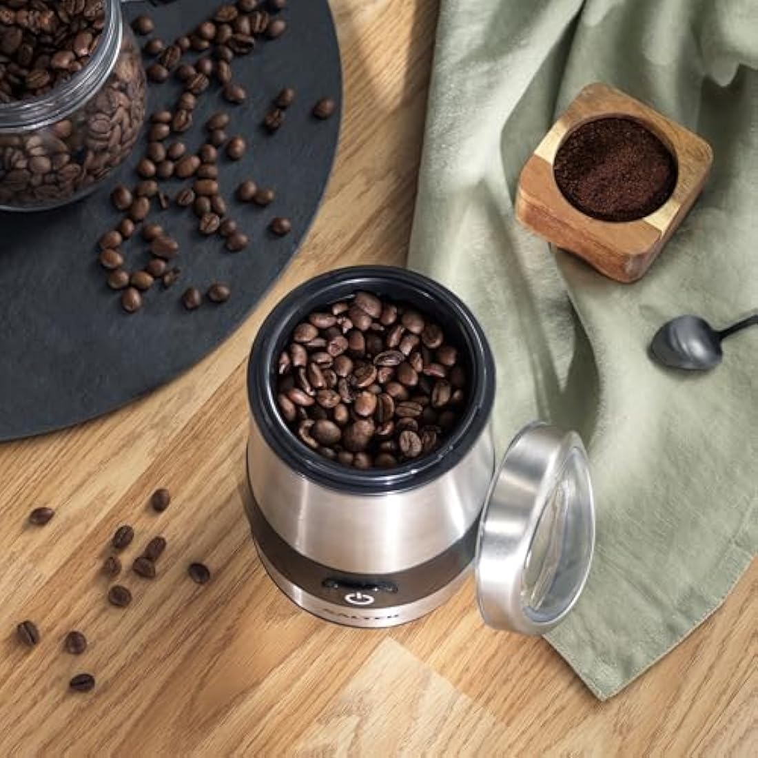 Salter EK2311 Electric Coffee Grinder – Bean, Nut & Spice Grinder, Stainless Steel Blade, 60g Herb Grinding Mill, One Touch Operation, Fast Grinding Machine, Powerful & Compact Transparent Lid, 200W