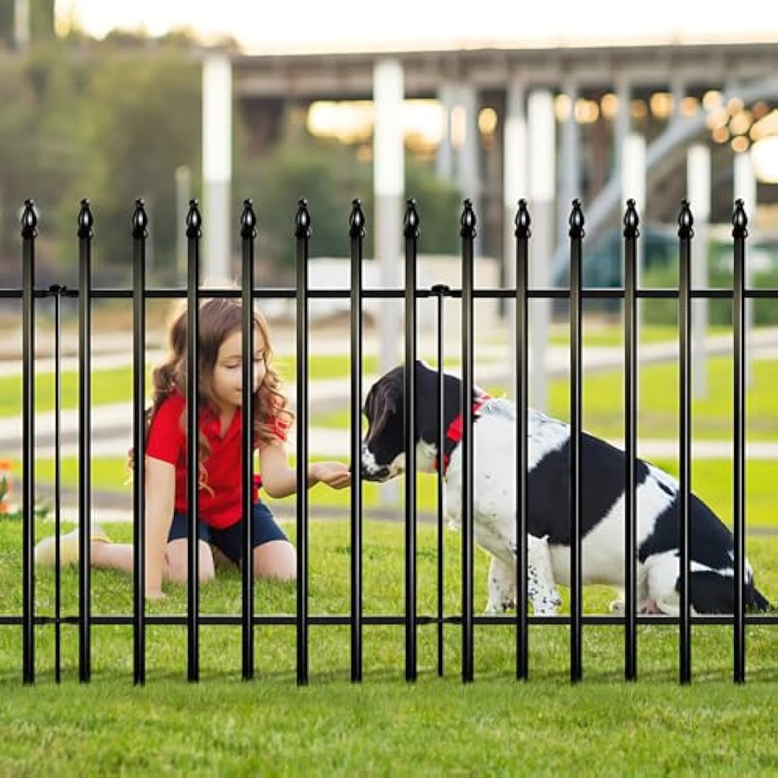 Thealyn Metal Garden Fence Decorative Fence 91cm High x 71cm Wide (5 Panels, Total Length 3.5m) No Dig Border Dog Landscape Fencing for Flower Bed, Yard, Animal Barrier, Black