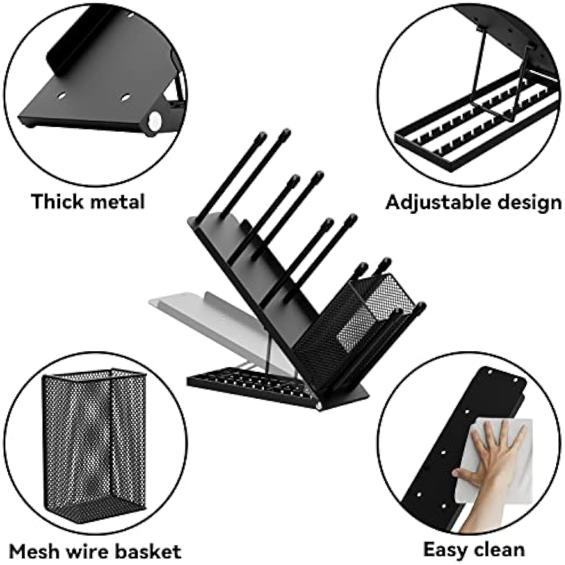 Ovicar Cup and Lid Holder - Adjustable 4 Compartment Disposable Cup Dispenser with Coffee Pod Straw Storage Basket for Bar Countertop Breakroom Metal Black