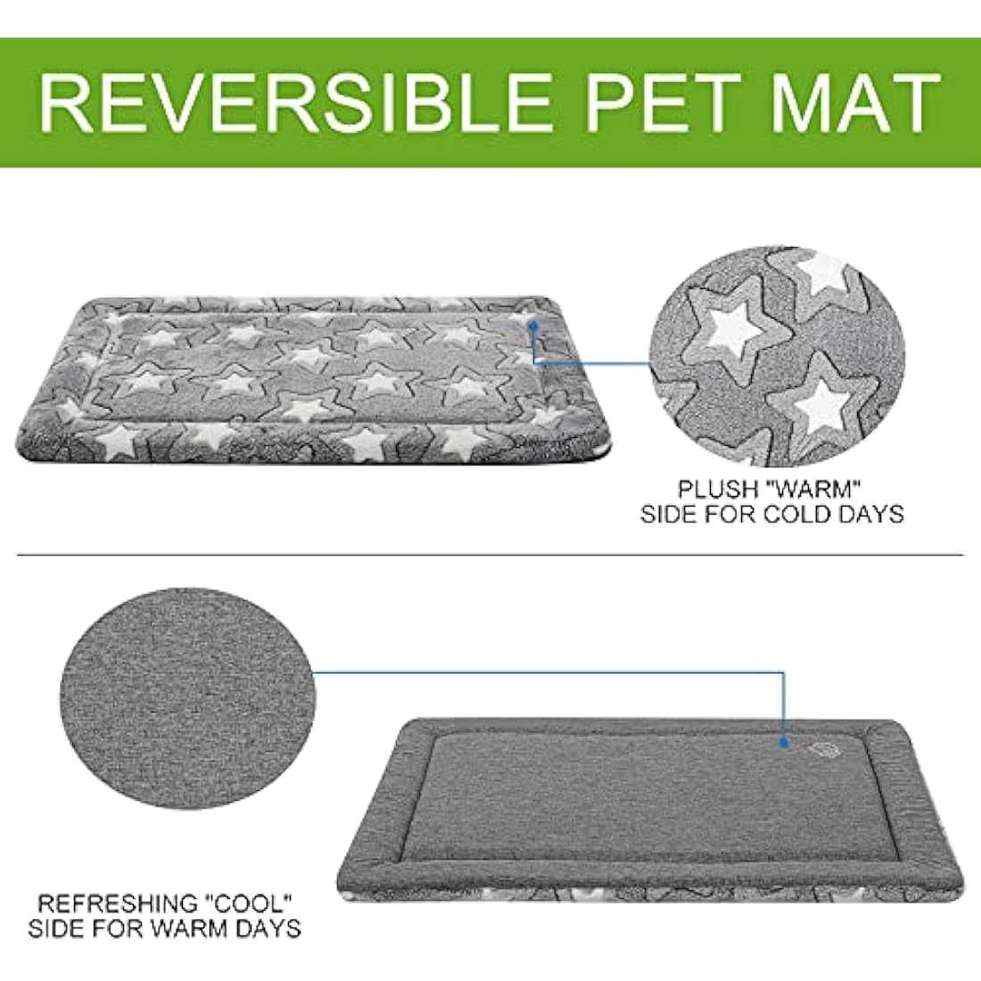 EMPSIGN Large Dog Bed Washable Reversible Cool and Warm Mattress for Crate with Removable Cover, Grey, 122x76x2.8cm