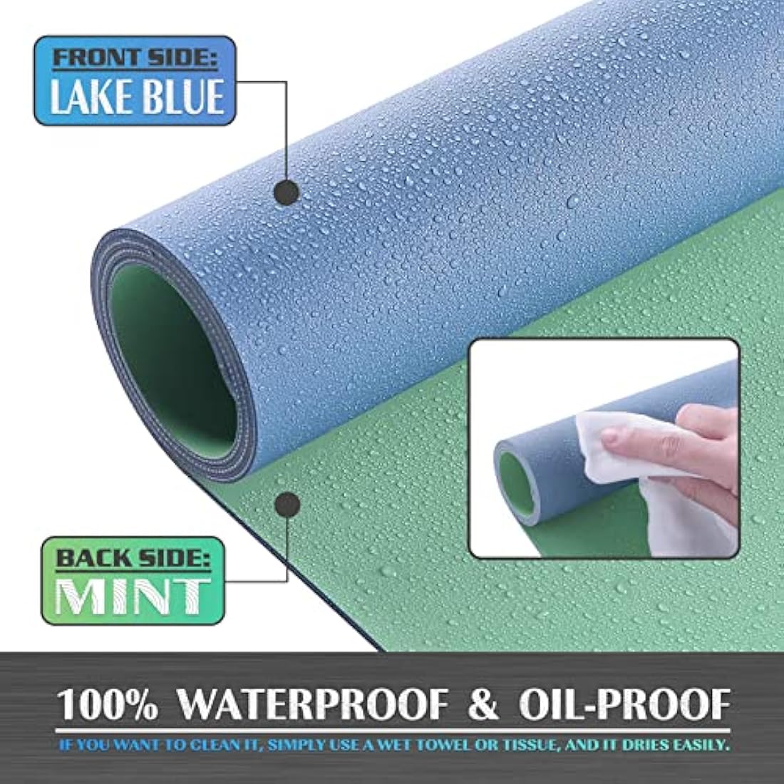 K KNODEL Small Office Leather Desk Mat, Mouse and Keyboard Pad, Computer and Laptop Mat, Desktop Protector and Cover, Writing Pad and Blotter (60x35cm, Lake Blue)