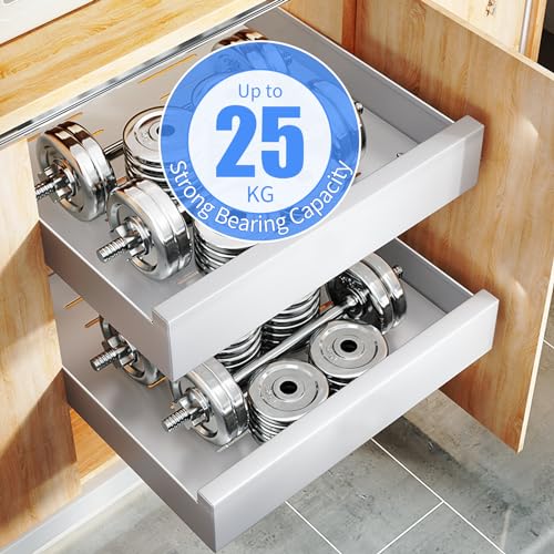 SAYZH Pull Out Cabinet Organizer, Slide Out Drawer Storage Shelves for Kitchen Cupboard, Roll-Out Extendable Sliding Drawer, (30 CM W x 43 CM D x 9CM