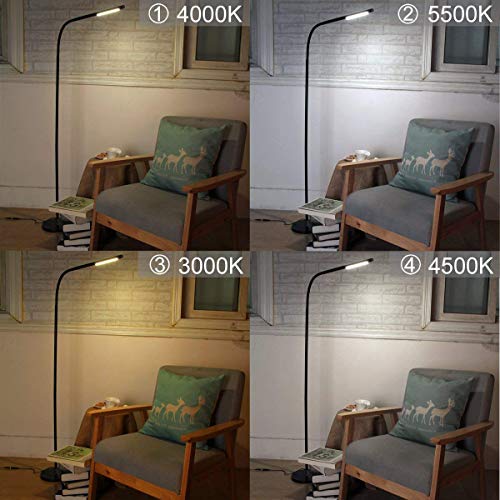 LIGHTEU, LED Floor Lamp 6 W Touch Sensor Switch, Floor Lamp Modern and Simple Style, Continuous Dimming, Long Adjustable Arm for Sofa/Office Reading,