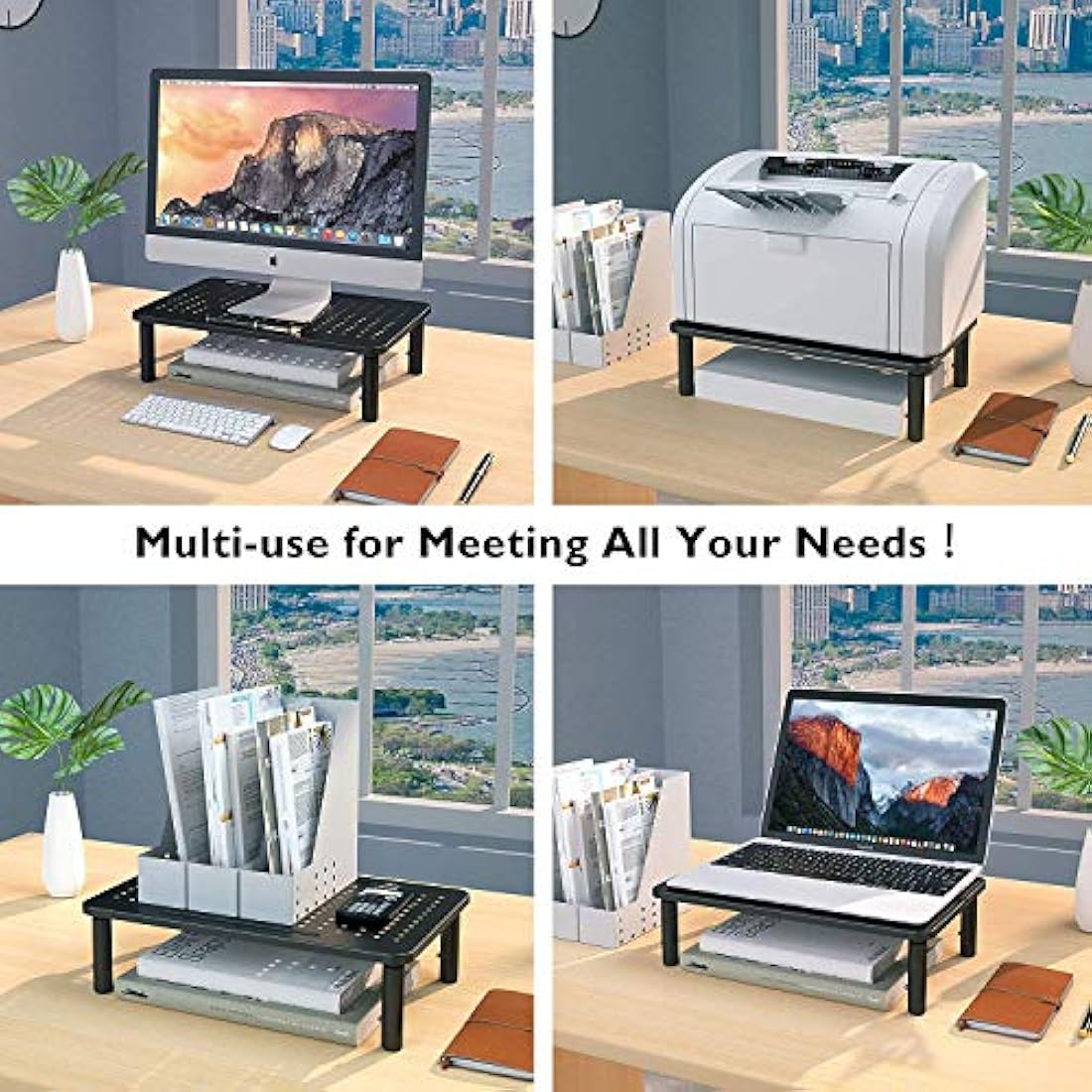 BONTEC Metal Monitor Stand, Ergonomic Height Adjustable Computer Monitor Riser for Desks with Cable Management for Computer, iMac, PC up to 20KG(2 Pack)