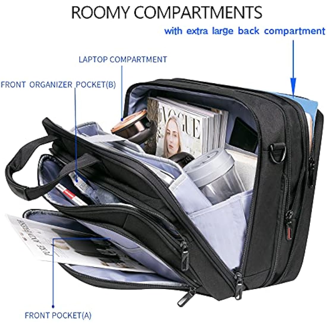 VANKEAN Laptop Briefcase for Men Women, Fits Up to 17.3 Inch Laptop Expandable Premium Laptop Shoulder Bag Water-Repellent Messenger Bag Computer Bag for Travel/Business/School-Black