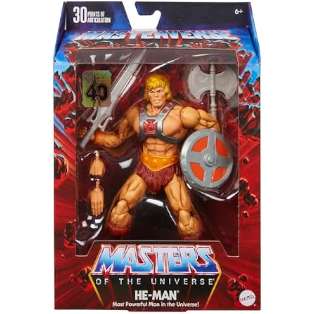 Masters of the Universe Masterverse 40th Anniversary Figure He-Man Action Figure with Accessories, 7-inch MOTU Collectible Gift