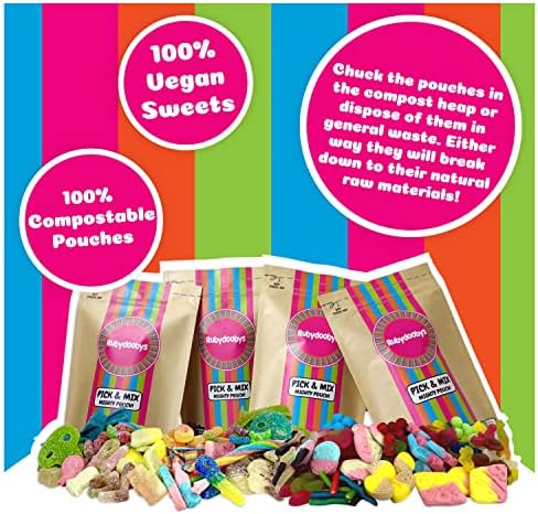 Rubydoobys Vegan Sweets Pouch - Huge Variety of Quality Vegan and Vegetarian Friendly Pick & Mix Sweets in Eco Packaging