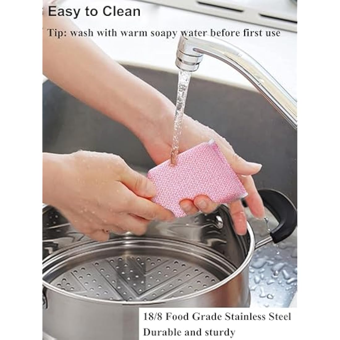VENTION Stainless Steel Steamer Cooking 18cm for Induction Hob, Vegetable Steamer Pan, Couscous Pot 2 L