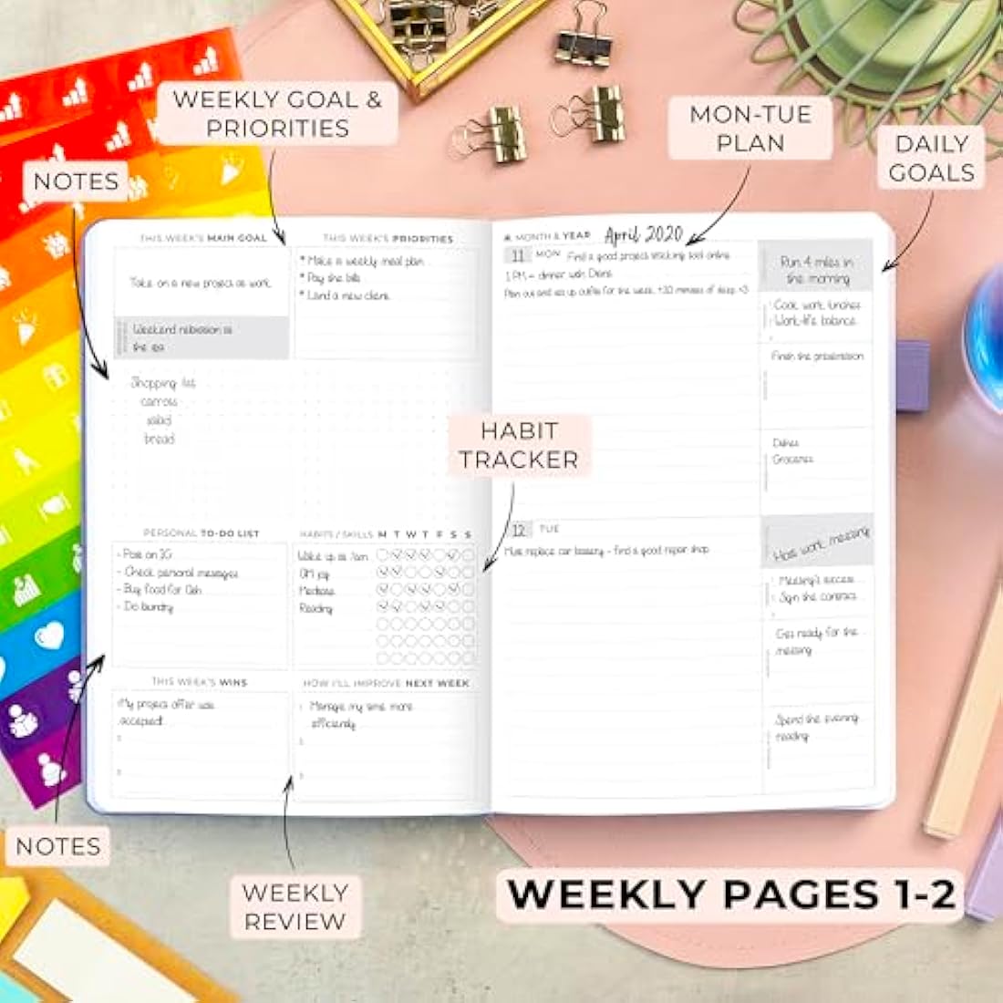 Clever Fox Advanced Weekly Planner – Undated Life Goal Planner for Daily Productivity & Time Management – Day Organizer Journal – Hardcover A5, Lavender