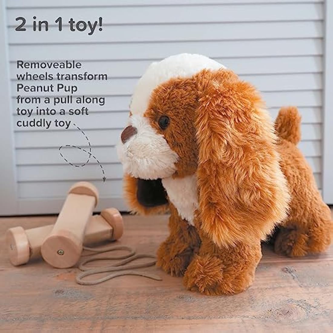 Little Bird Told Me - Peanut Pup Pull Along Toy for Baby 6+ Months Unisex - 2-in-1 Soft Toy, Removable Wheels, Sensory Plush Fabric - British Brand Since 2007
