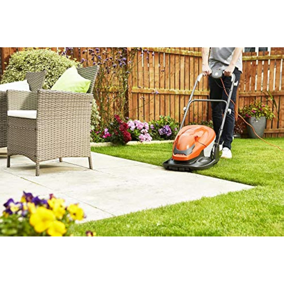 Flymo EasiGlide 300 Hover Collect Lawn Mower - 1700W Motor, 30cm Cutting Width, 20 Litre Grass Box, Folds Flat, 10m Cable Length, Orange and Grey
