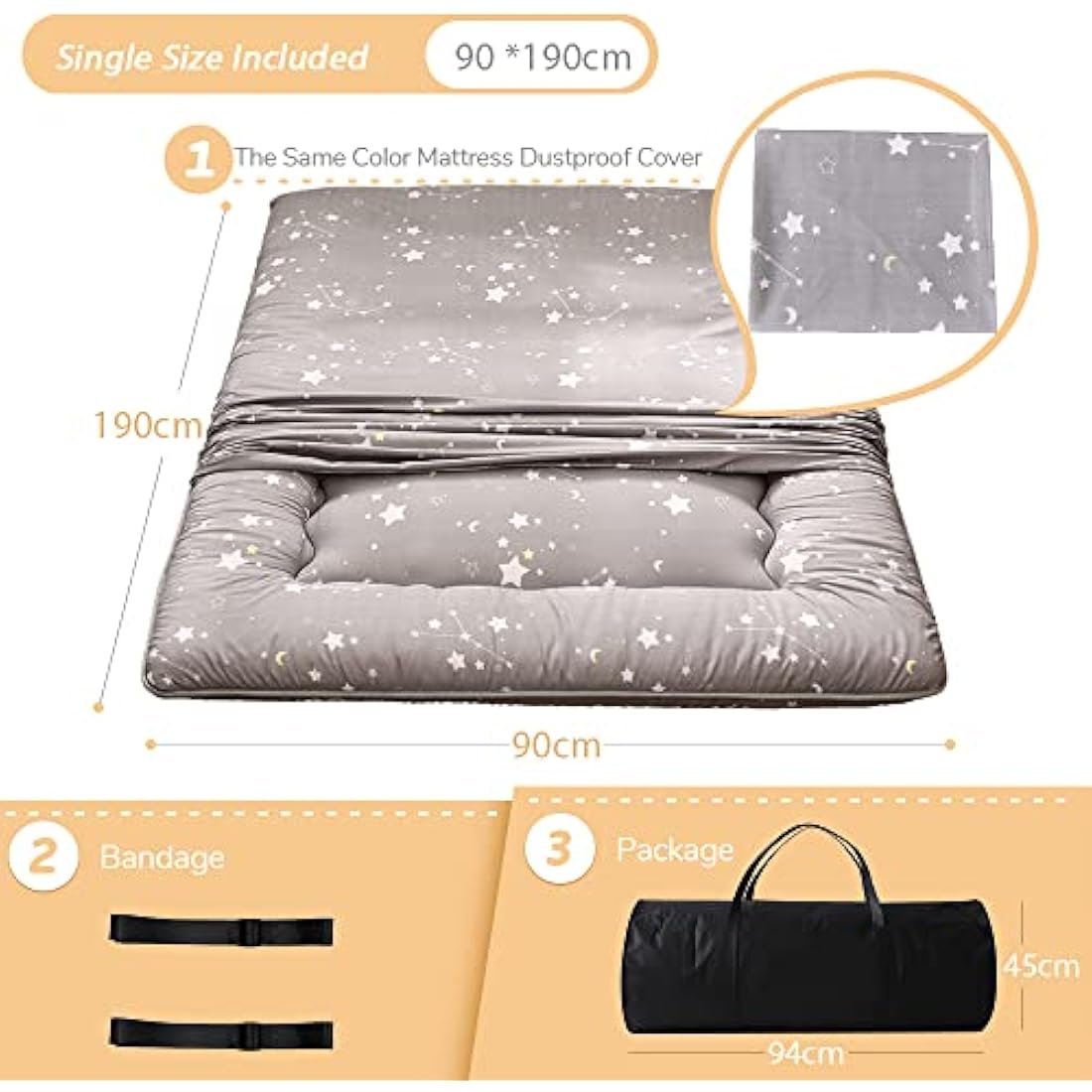 MAXYOYO Japanese Floor Mattress Futon Mattress, Thicken Tatami Mat Sleeping Pad Foldable Roll Up Mattress Dormitory Mattress Pad Floor Lounger Pillow Bed (Constellation, Single)