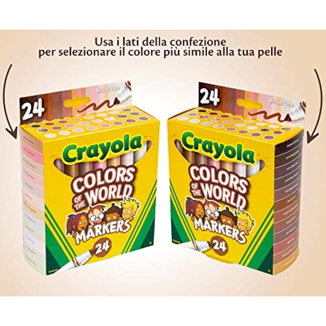 CRAYOLA Colours of the World Washable Markers - Assorted Colours (Pack of 24) | Colours That Represent Skin Tones from Around the World | Ideal for Kids Aged 3+