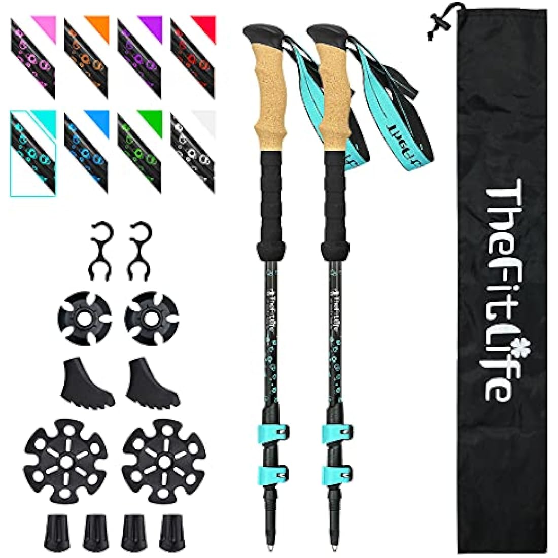 TheFitLife Carbon Fibre Trekking Poles - Collapsible and Telescopic Walking Poles, Ultra Light, Extendable, Best Walking Sticks for Traveling Camping Hiking Mountaineering