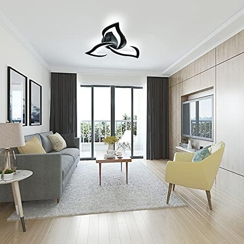 SENQIU Modern LED Ceiling Light, 36W 3 Heads Petals LED Ceiling Lights, Cool White 6500K, Flower-Shaped Chandelier Lighting Fixture for Living Room Bedroom Dining Room, Black