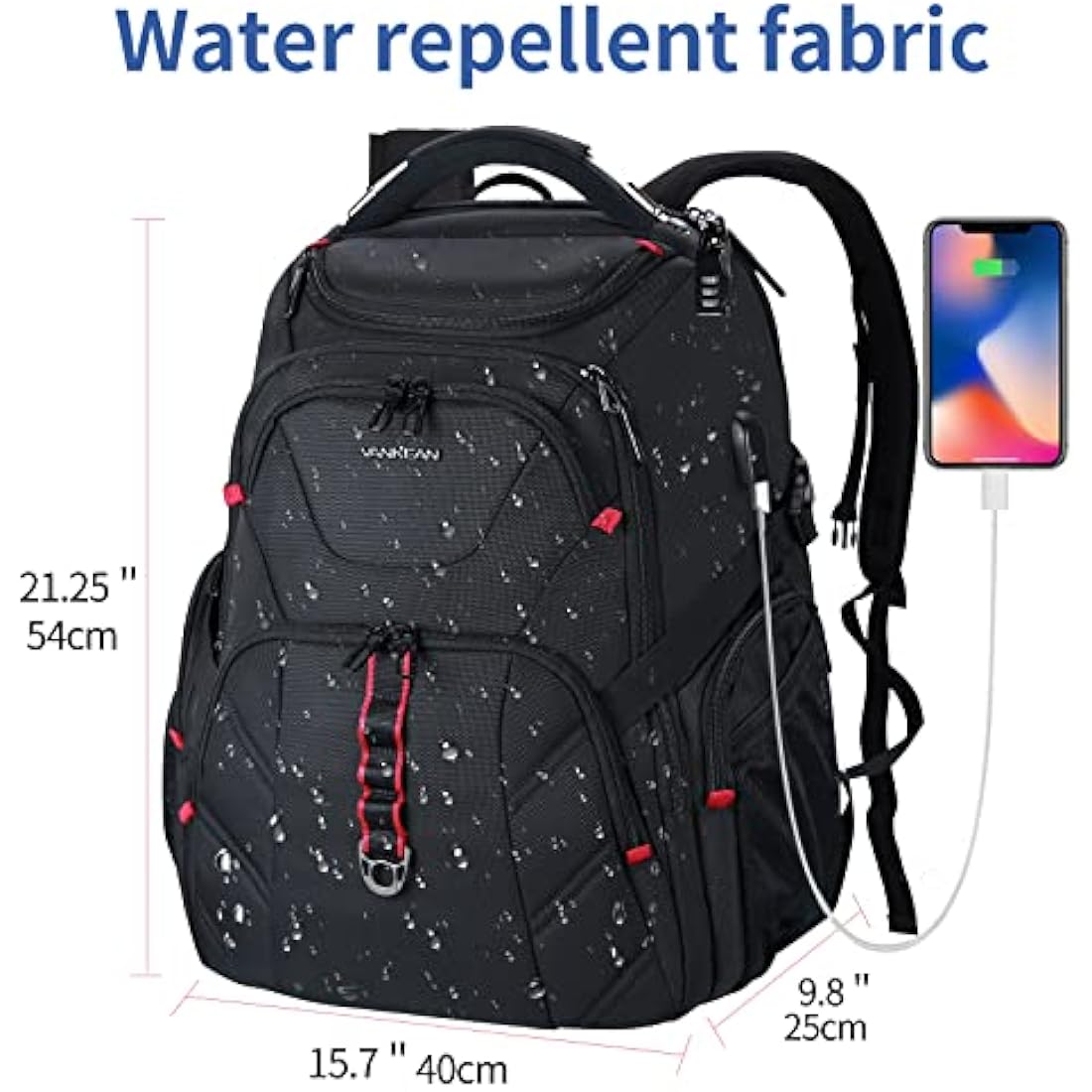 VANKEAN 17.3'' Travel Laptop Backpack TSA Friendly, Water Resistant Anti Theft Extra Large Backpack with RFID Pockets College Backpacks with USB Port for Men Women School Business Work Bag, Black