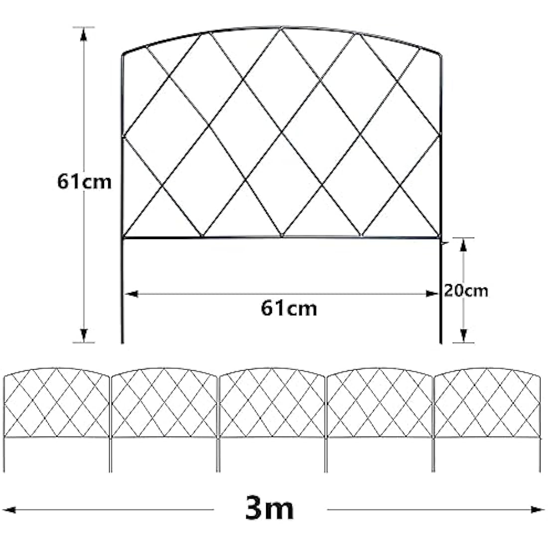 Thealyn Decorative Garden Fence 60cm (H) x 3m (L) Rustproof Metal Fence Panels No Dig Fence for Dogs Yard Patio Animal Barrier Flower Bed