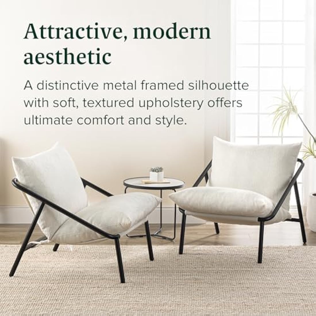 Zinus Ada Accent Sling Chair 78x78x89 cm - Metal Framed Armchair with Shredded Foam Cushioning - Boucle Accent Chair