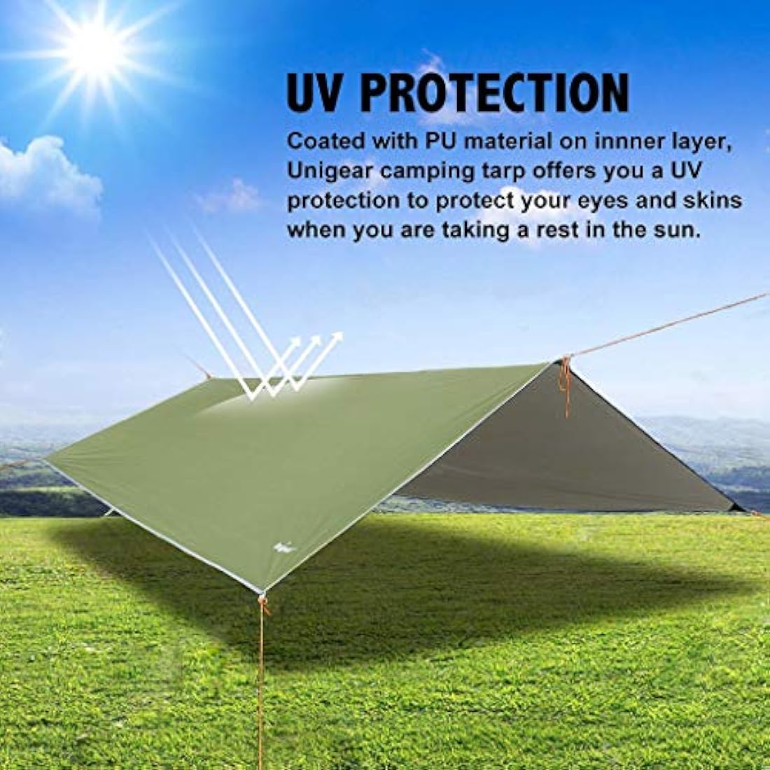 Unigear Tarp Rain Fly Tarp Waterproof Tent Cover Hiking Shelter Foldable Lightweight Waterproof for Camping and Protection Against Rain, Snow and Sun