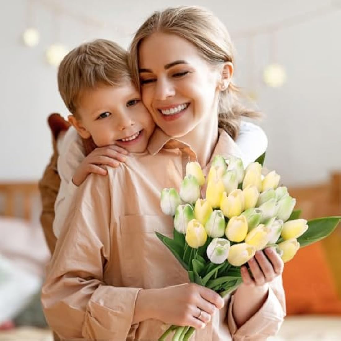 N&T NIETING Artificial Tulips Flowers, 12Pcs Fake Tulip Real Touch Latex Faux Tulips Flowers Bouquet for Wedding Floral Arrangements Mother's Day Home Easte Decoration(Mix Green)