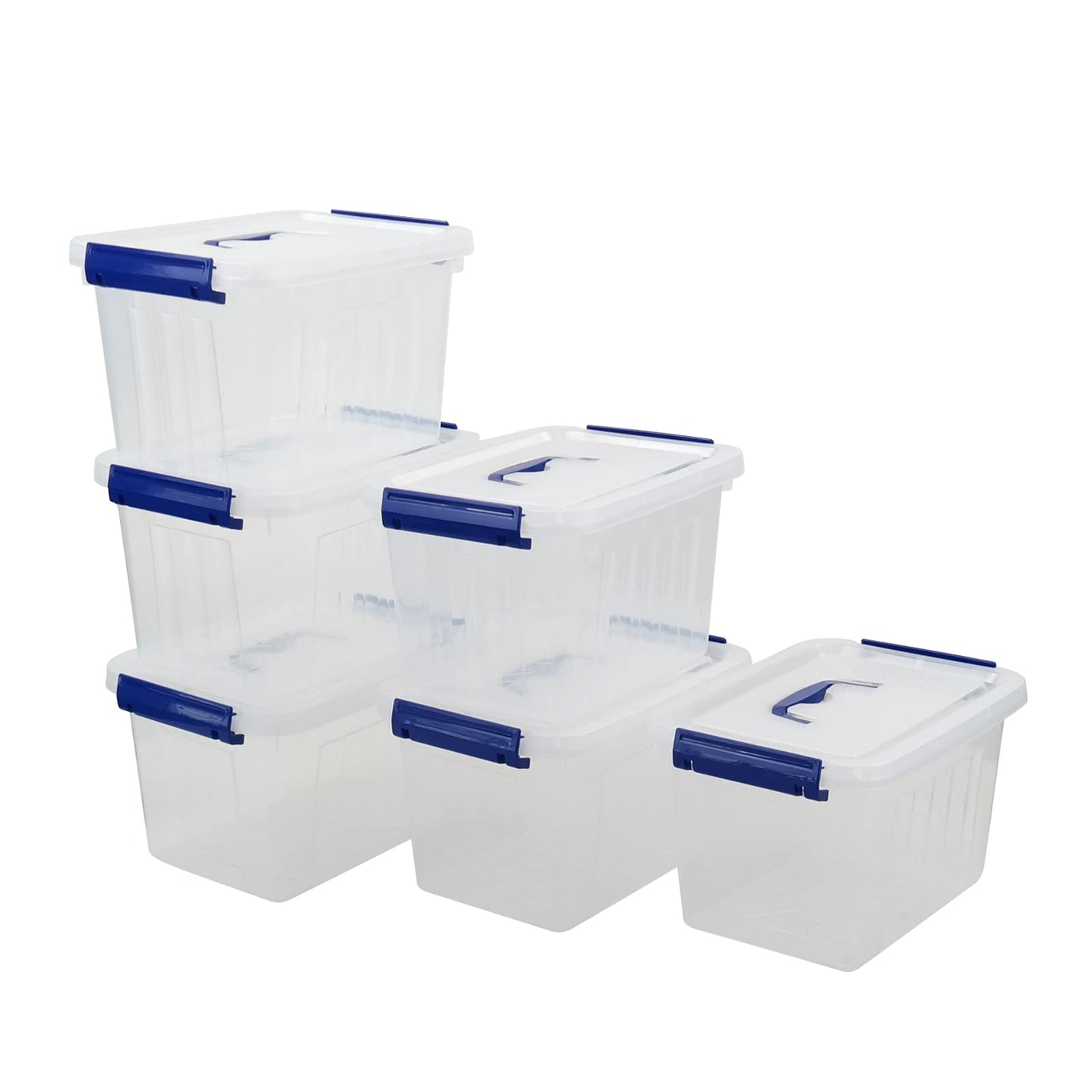 Vareone 6-Pack 7 L Storage Boxes, Plastic Latch Box with Lid/Handle, Clear