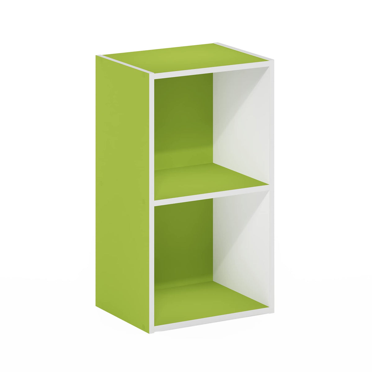 Furinno PASIR Book Shelf, 2-Tier Modern Bookshelf, Open Shelves Bookcase 9 x 12 x 21, for Living Room, Bedroom, Home Office, Green/White