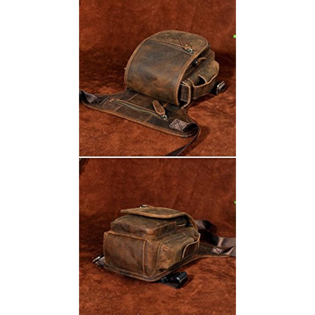 Le'aokuu Mens Genuine Leather Messenger Riding Hip Bum Waist Pack Drop Leg Cross Over Thigh Bag