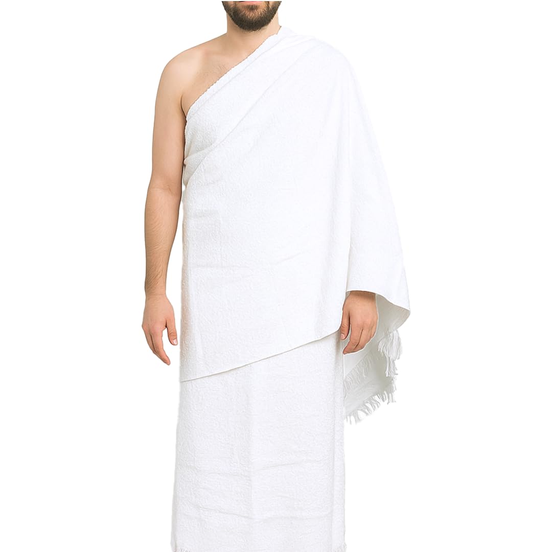 SweetNeedle Ihram Ehram Ahram for Men for Hajj and Umrah - 2 Towels with belt, White - Hygienic Natural 100% Pure Combed Cotton Towels 112 x 225 cm