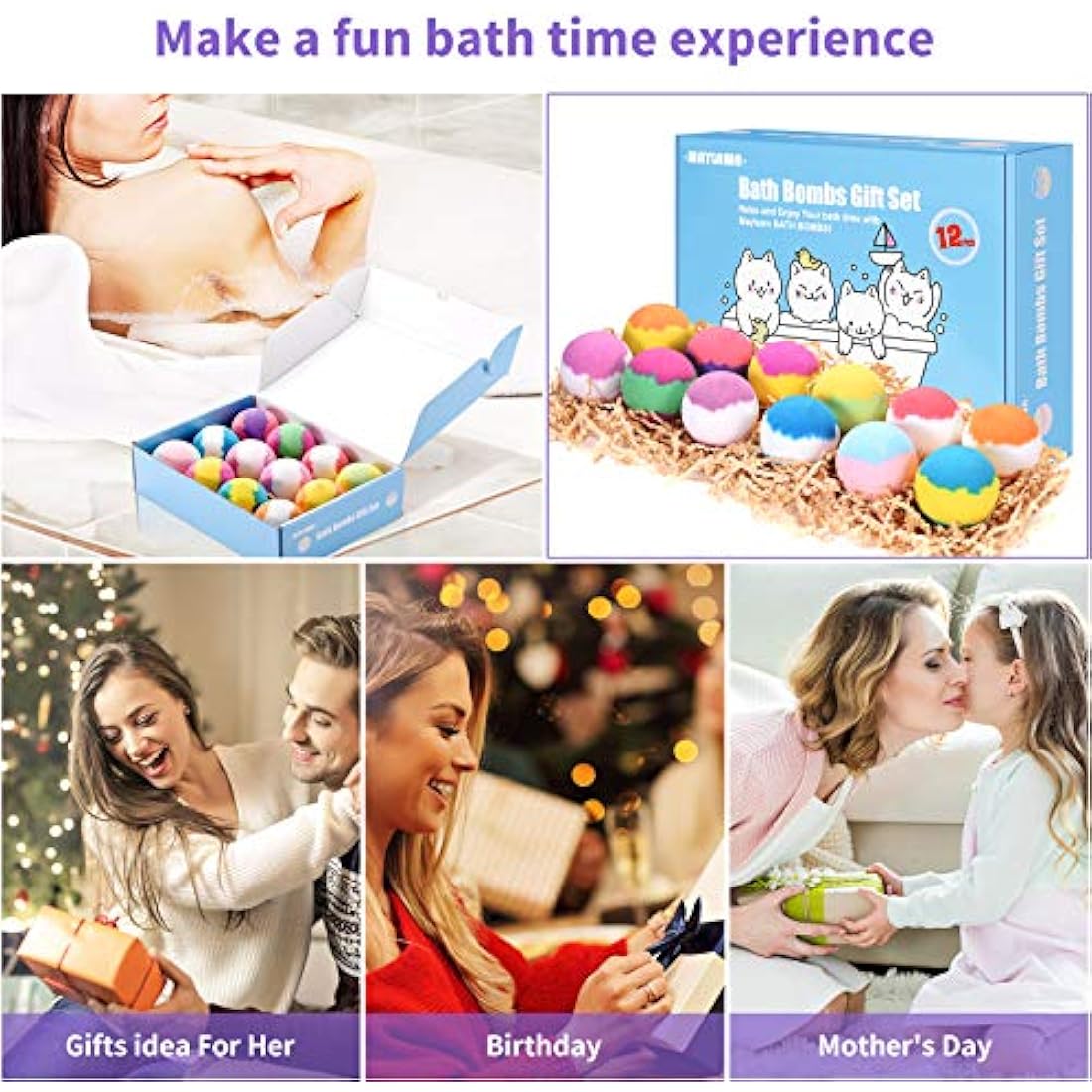 Bath Bombs Gift Set, 12pcs Handmade Fizzy Bubble Bath Bombs, Vegan & Cruelty Free, Perfect for Bubble and Spa Bath, Birthday Mothers Day Gifts Idea for Her/Him, Wife, Girlfriend