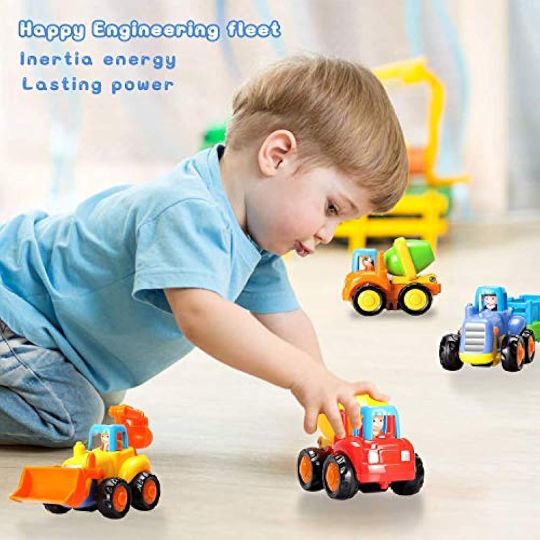 MOONTOY Baby Car Toys Push and Go Friction Powered Car Toys Tractor Bulldozer Dumper Cement Mixer Engineering Vehicles Toy for Boys Girls Kids Gift Early Education Toy 18 Month