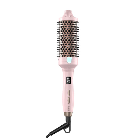 K&K Thermal Round Brush, Curling Iron with LED Display, Dual Voltage Hair Styling Tool (Pink, 45mm)