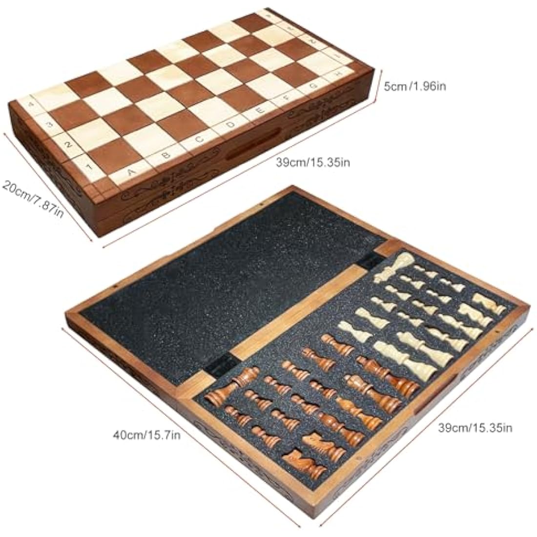 Syrace Magnetic Chess Set Board Games, Kids and Adults Wooden Foldable Hand Carved Portable Travel Chess Board Game Sets with Game Pieces & Storage Slots 15.74" (luxurious Magnetic Chess)