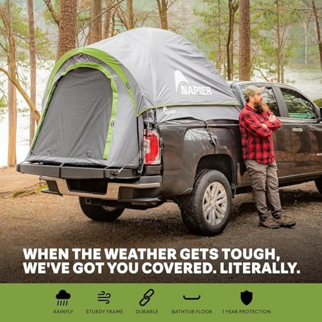 Napier Backroadz Truck Bed Tent - Waterproof, Comfortable 2 Person Camping Tent for Full Size Regular and Long Beds - Compact, Durable, and Sturdy