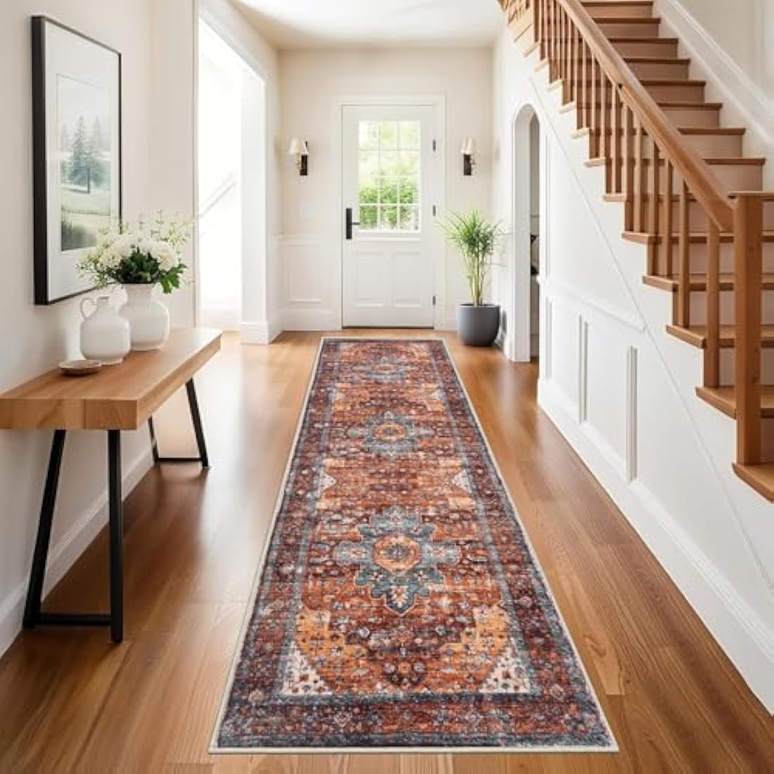 SHACOS Extra Long Runner Rugs for Hallway 60 x 300 cm Non Slip Vintage Hall Runners Narrow Rugs Washable Boho Carpet Runners for Hallway Entryway Kitchen, Red