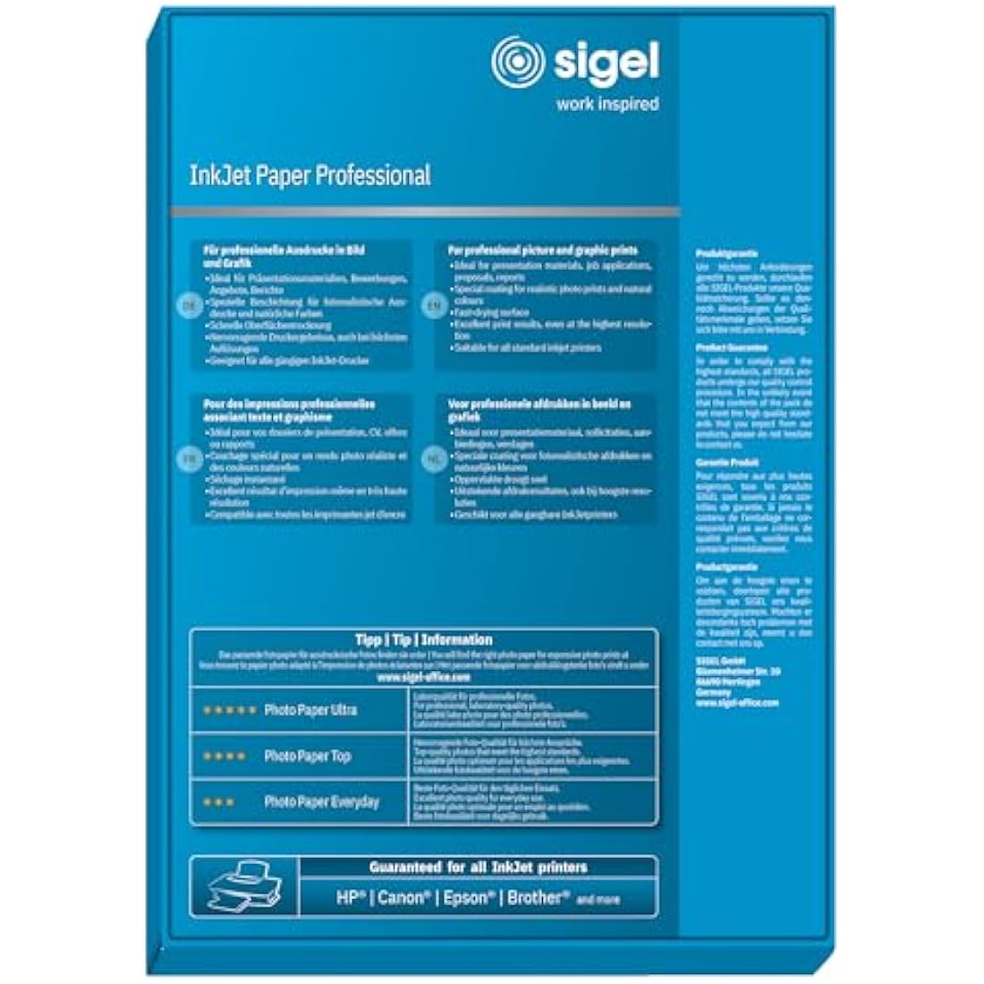 SIGEL IP286 InkJet Paper, coated, White, 160 gsm, A4, 100 sheets