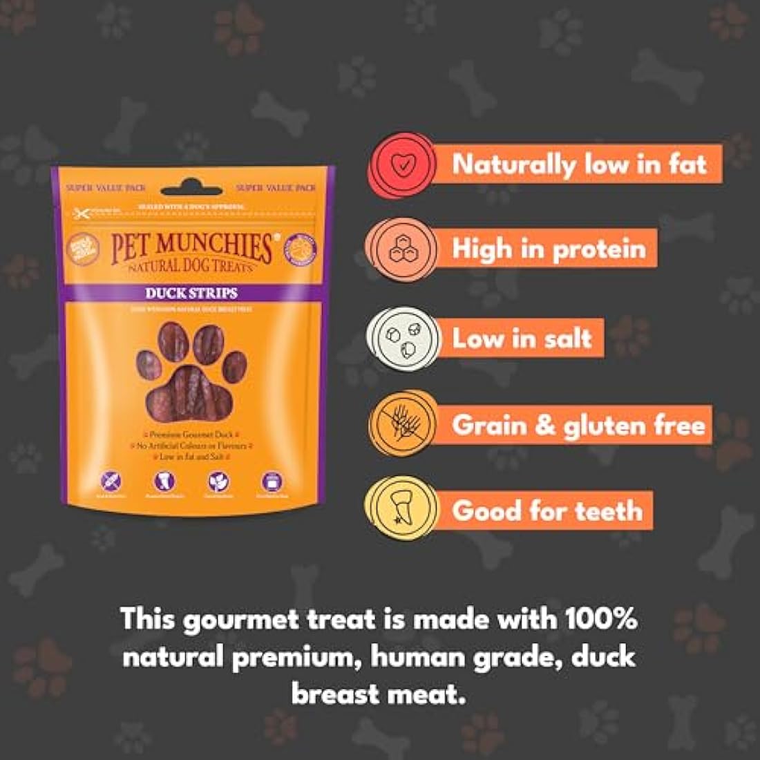 Pet Munchies Duck Strips Dog Treats, Value Pack Dog Chews with Natural Real Meat, Grain Free, Low in Fat and High in Protein 320g