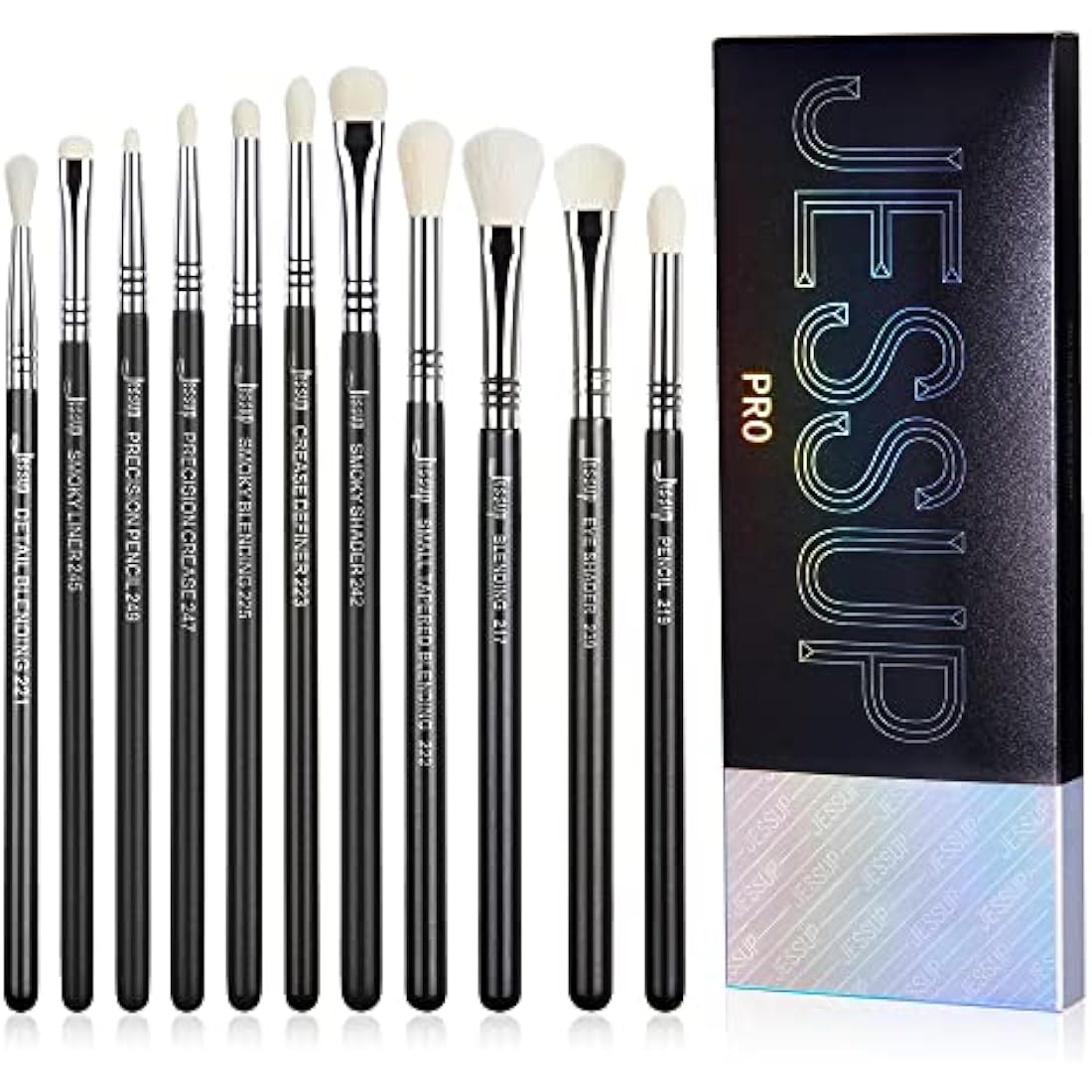 Jessup Eyeshadow Brush Set 11pcs Professional Eye Makeup Brushes Set for Eye Shadow Blending Shader Crease, Black T340