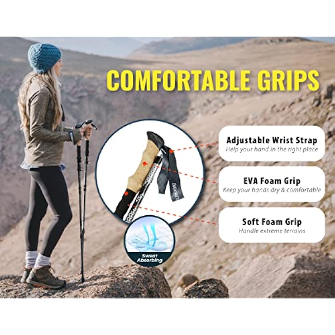 TREKOLOGY Walking Poles Women TREK-Z, Nordic Walking Poles for Men, Hiking Sticks for Men, Nordic Walking Sticks for Hiking Poles for Women Trekking Poles for Women Foldable Walking Stick Hiking Gear