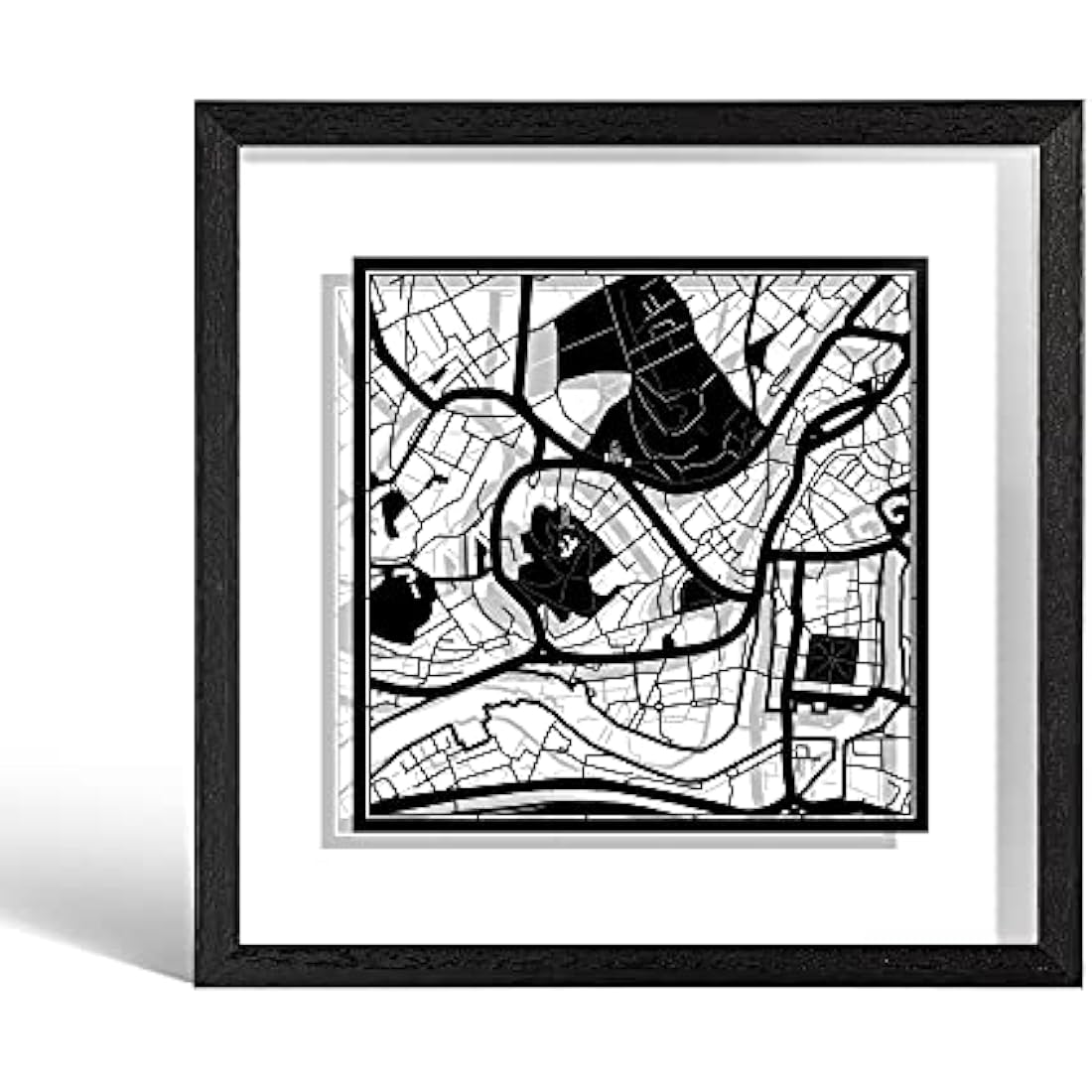O3 DESIGN STUDIO Bristol Paper Cut Map framed, Black map, Black frame, 23x23 cm, Gift Boxed, 2 background color, self-changing, Paper Art