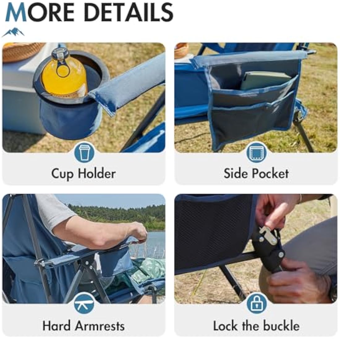 Portal Folding Camping Chair for Adults with Lumbar Support Heavy Duty 180KG High Back Garden Festival Picnic Chair Hard Armrests Deluxe Foldable Collapsible Portable for Fishing Beach Patio