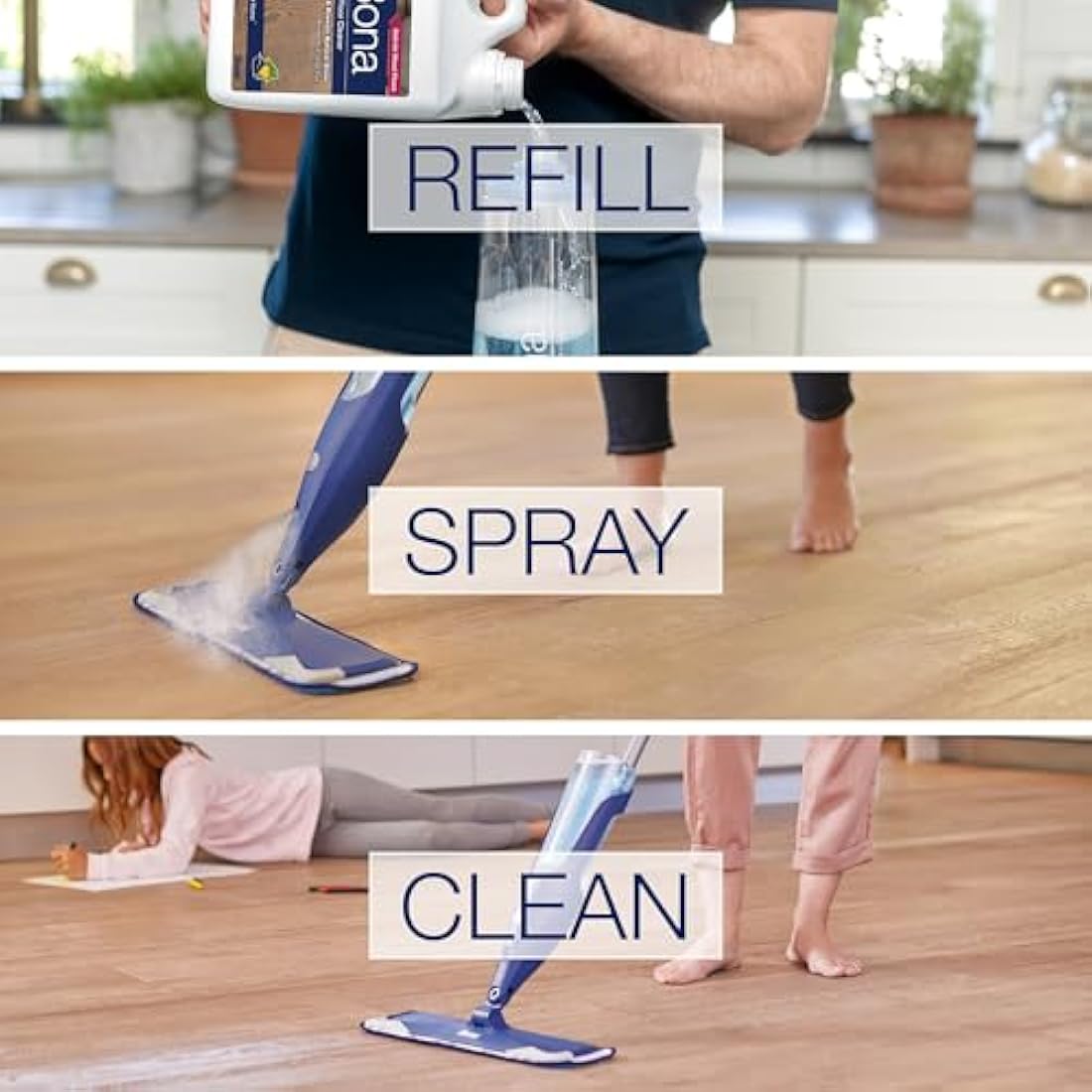 Bona Wood Floor Cleaner Liquid, Wooden Floor Cleaner, for Varnished or Hard Waxed Wood Floors, 4 Litre Refill