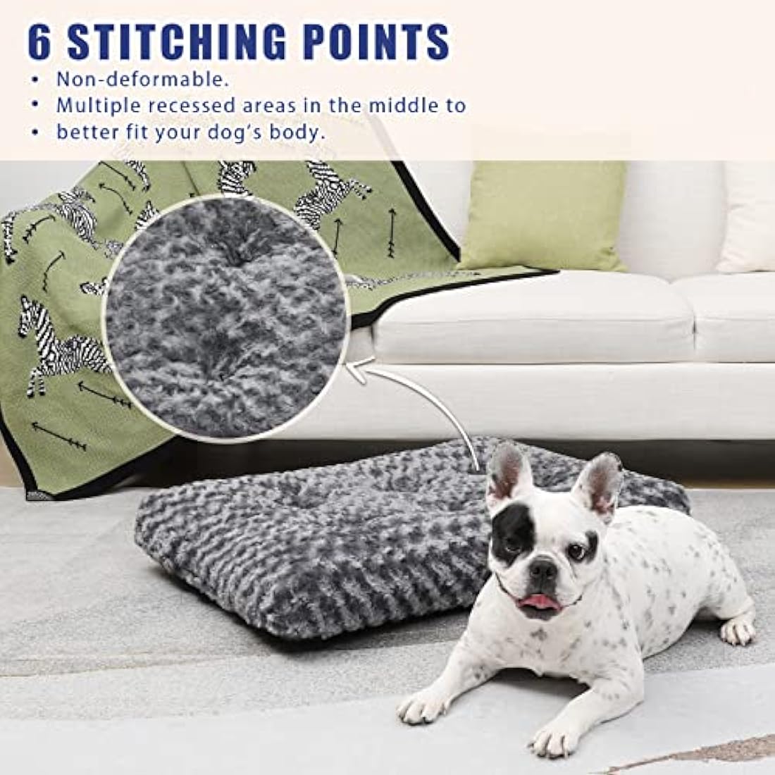 KSIIA Dog Bed Medium Washable, Calming Crate Mattress with Non Skid Bottom, Fluffy Anti Anxiety Dog Beds, Pet Pillow Cushion, Dark Grey, 76x52x7cm