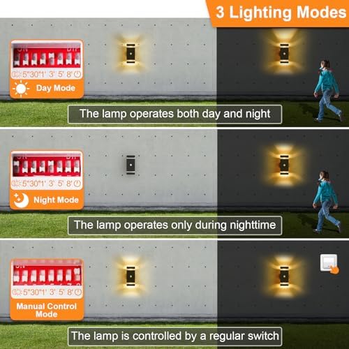 LMP Up Down Outdoor Wall Lights PIR, Motion Sensor Outside Lights Mains Powered, IP65 Square Porch Front Door Light Electric, External Modern GU10 LED Lighting Exterior Lamp Sconce for House, Black