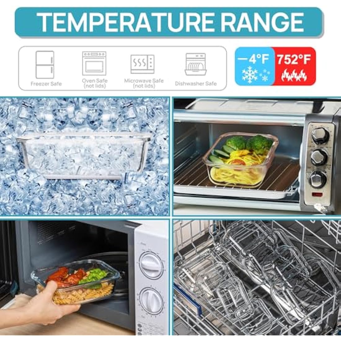 Vtopmart Glass Containers with Lids, 8 Pack Glass Meal Prep Containers, Lunch Box with BPA Free, Stackable, High Temperature Resistance, for Freezer, Camping