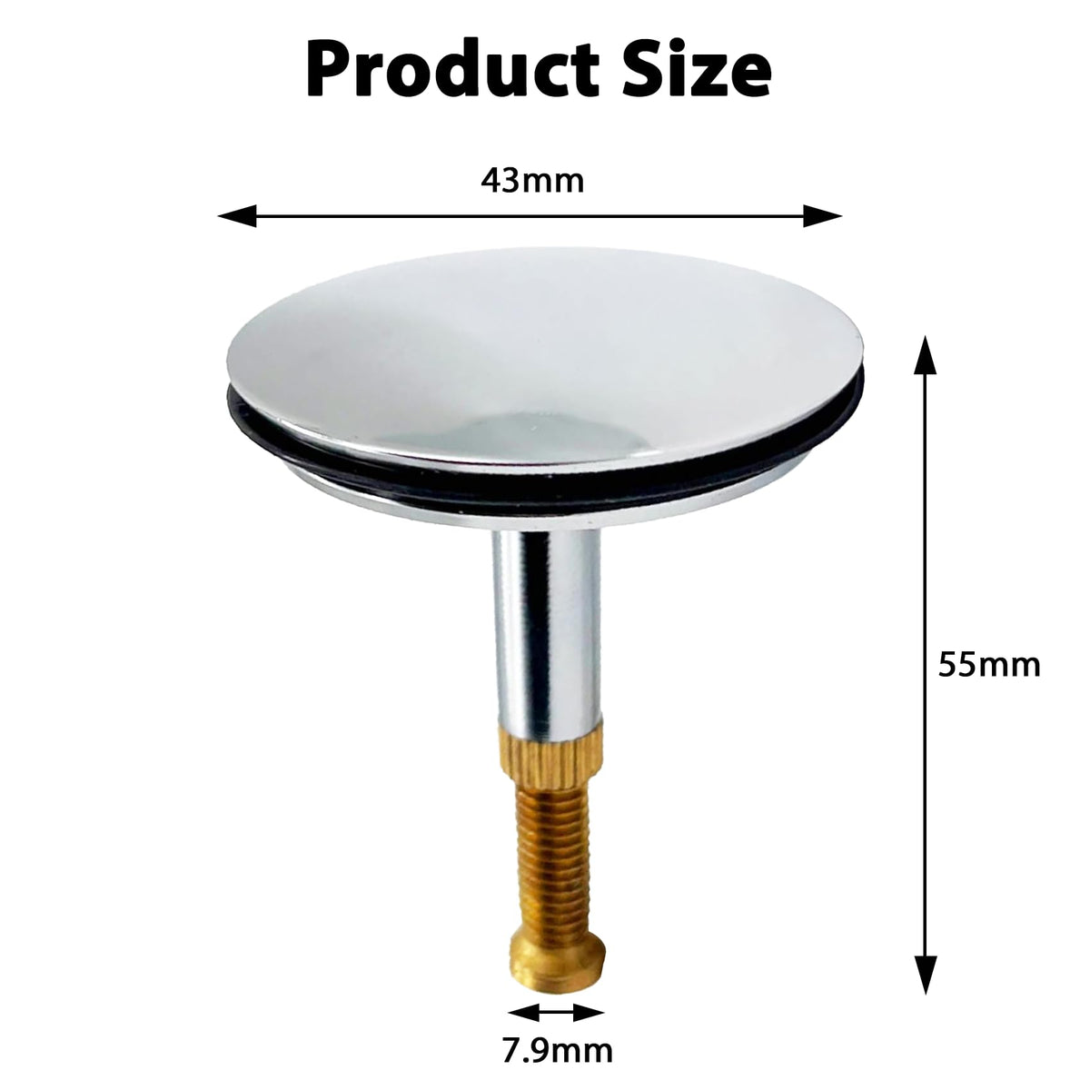 Wjelet Jacuzzi Bath Jet Plugs 43mm Cover 8mm Pole Adjustable Stem Full Copper Drain Stoppers Bathtub Overflow Shower Plug and Bathtub Pop Up Plug