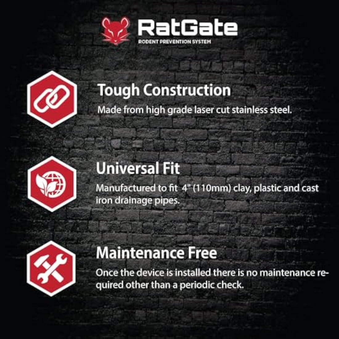RatGate: 4" (110mm) stainless steel rat flap/barrier/blocker for clay, plastic and cast iron drainage pipes! Keep rats out of your property!