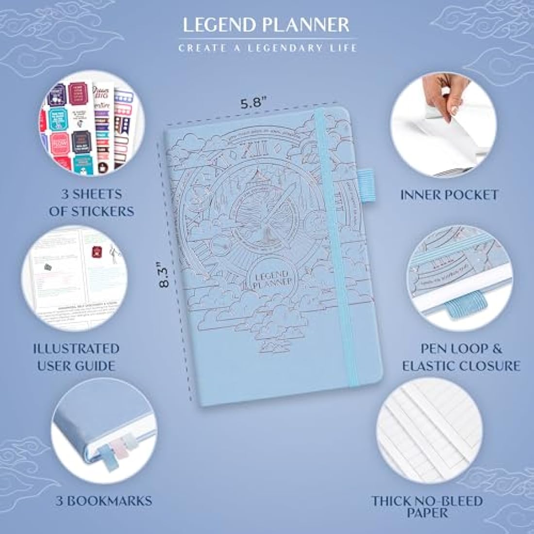 Legend Planner Hourly Schedule – Weekly & Daily Organizer with Time Slots. Appointment Book Journal for Work, Undated, A5 (Periwinkle)